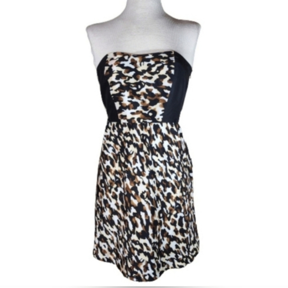 Gianni Bini Dress 100% Silk Mini Leopard Print Brown Size 6